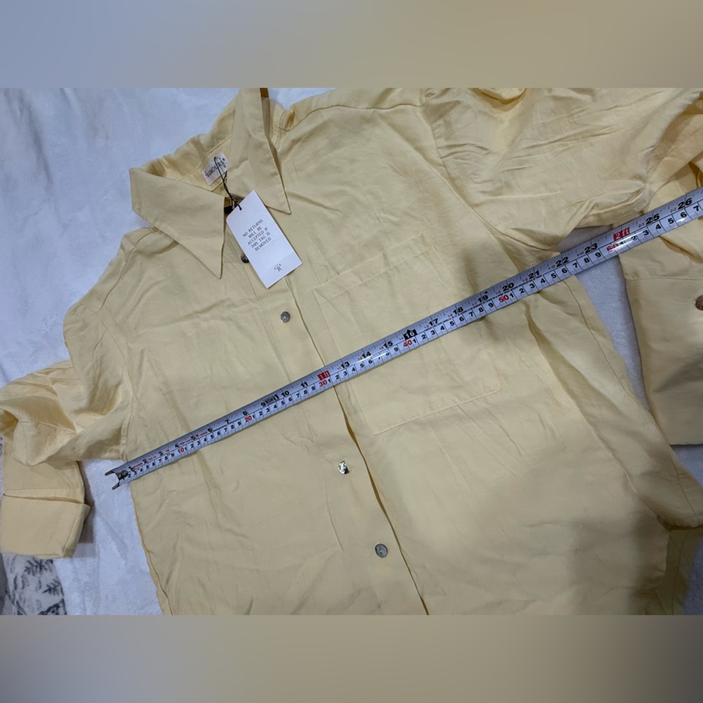 Rumours Yellow Button-Up Blouse S | Bamboo Blend Oversized Shirt Chic Minimalis - Picture 12 of 13